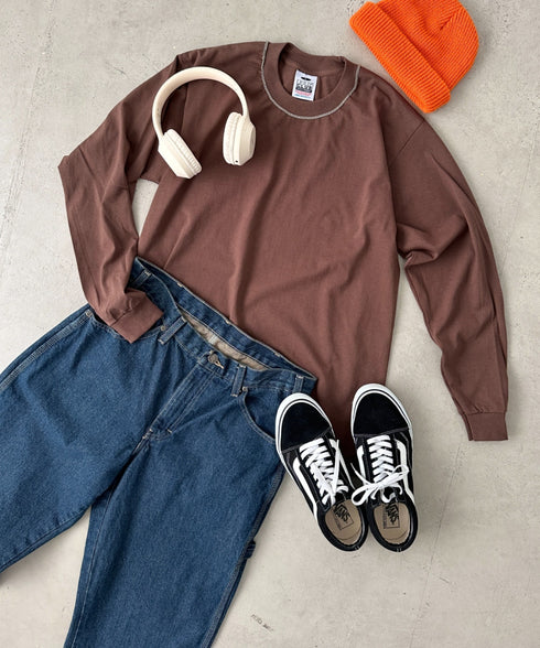 PRO CLUB(プロクラブ) / 6.5オンス スーパーヘビーウェイト クルーネック 長袖 無地 ロンT / Heavyweight Cotton Long Crew Neck T-Shirt | IM2213016 | ブラウン