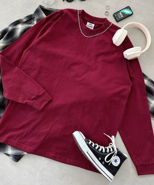 PRO CLUB(プロクラブ) / 6.5オンス スーパーヘビーウェイト クルーネック 長袖 無地 ロンT / Heavyweight Cotton Long Crew Neck T-Shirt | IM2213016 | バーガンディー