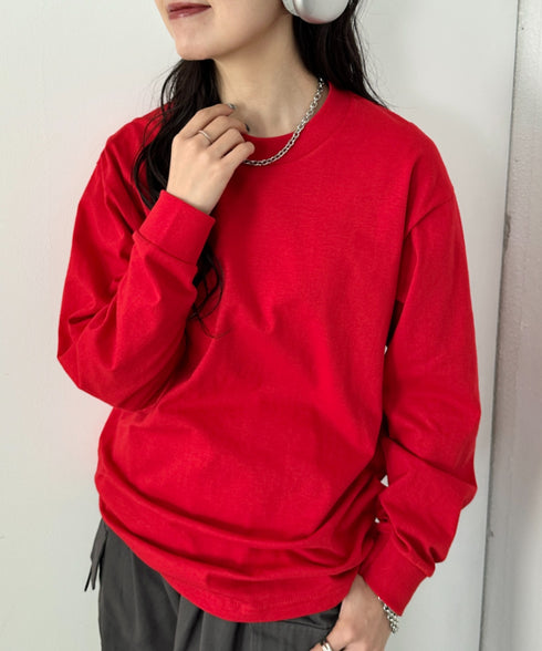 PRO CLUB(プロクラブ) / 6.5オンス スーパーヘビーウェイト クルーネック 長袖 無地 ロンT / Heavyweight Cotton Long Crew Neck T-Shirt | IM2213016 | レッド