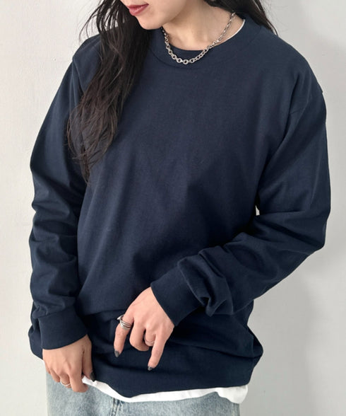 PRO CLUB(プロクラブ) / 6.5オンス スーパーヘビーウェイト クルーネック 長袖 無地 ロンT / Heavyweight Cotton Long Crew Neck T-Shirt | IM2213016 | ネイビー