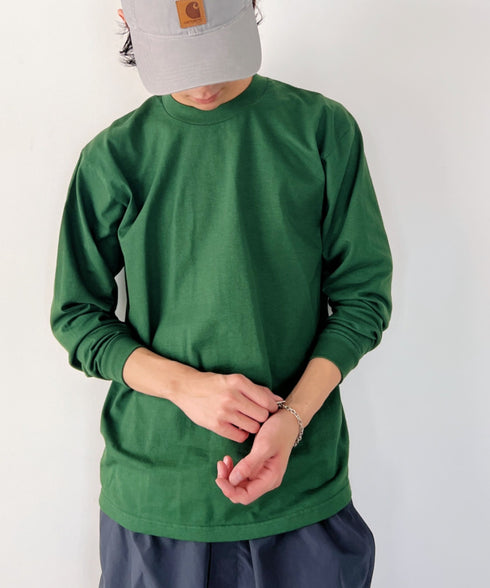 PRO CLUB(プロクラブ) / 6.5オンス スーパーヘビーウェイト クルーネック 長袖 無地 ロンT / Heavyweight Cotton Long Crew Neck T-Shirt | IM2213016 | ダークグリーン