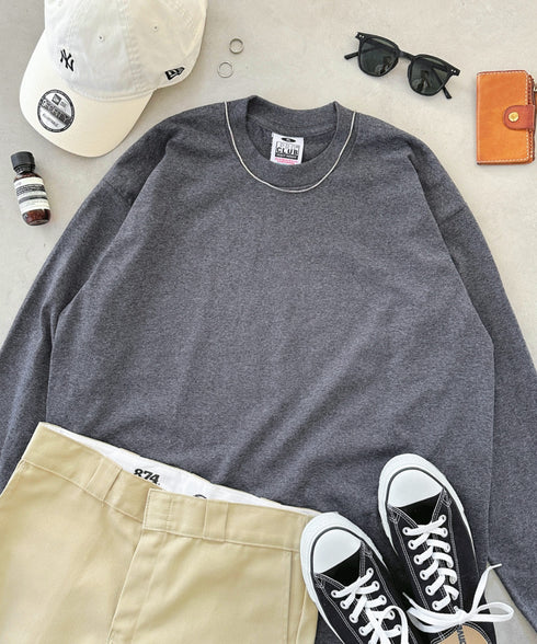 PRO CLUB(プロクラブ) / 6.5オンス スーパーヘビーウェイト クルーネック 長袖 無地 ロンT / Heavyweight Cotton Long Crew Neck T-Shirt | IM2213016 | チャコールグレー