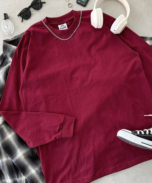 PRO CLUB(プロクラブ) / 6.5オンス スーパーヘビーウェイト クルーネック 長袖 無地 ロンT / Heavyweight Cotton Long Crew Neck T-Shirt | IM2213016 | バーガンディー