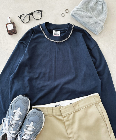 PRO CLUB(プロクラブ) / 6.5オンス スーパーヘビーウェイト クルーネック 長袖 無地 ロンT / Heavyweight Cotton Long Crew Neck T-Shirt | IM2213016 | ネイビー
