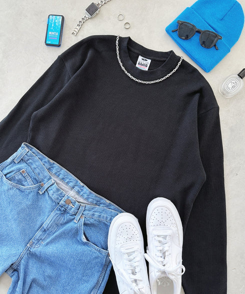 PRO CLUB (プロクラブ) / ヘビーウェイト サーマル ワッフル ロンT 8.1オンス / Heavyweight Cotton Long Sleeve Thermal Top | IM2213017 | ブラック