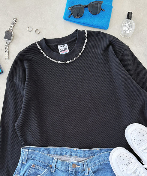 PRO CLUB (プロクラブ) / ヘビーウェイト サーマル ワッフル ロンT 8.1オンス / Heavyweight Cotton Long Sleeve Thermal Top | IM2213017 | ブラック