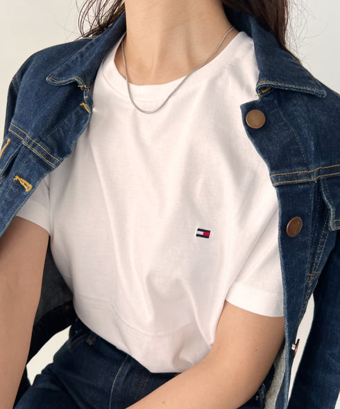 TOMMY HILFIGER(トミーヒルフィガー) / Core Flag Tee フラッグロゴ刺繍 半袖 Tシャツ | IL2222012 | ホワイト
