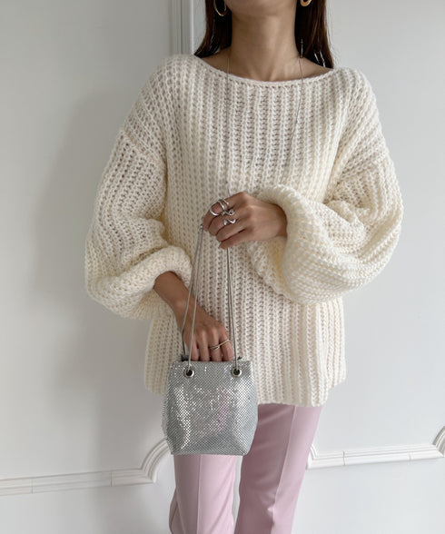 glitter metallic shoulder Bag／グリッターメタリック巾着ショルダーバッグ パーティーバッグ | CL1221909 | シルバー