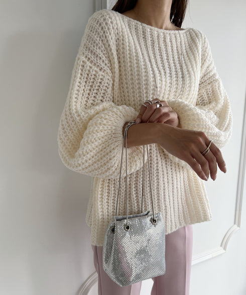 glitter metallic shoulder Bag／グリッターメタリック巾着ショルダーバッグ パーティーバッグ | CL1221909 | シルバー