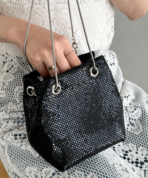 glitter metallic shoulder Bag／グリッターメタリック巾着ショルダーバッグ パーティーバッグ | CL1221909 | ブラック