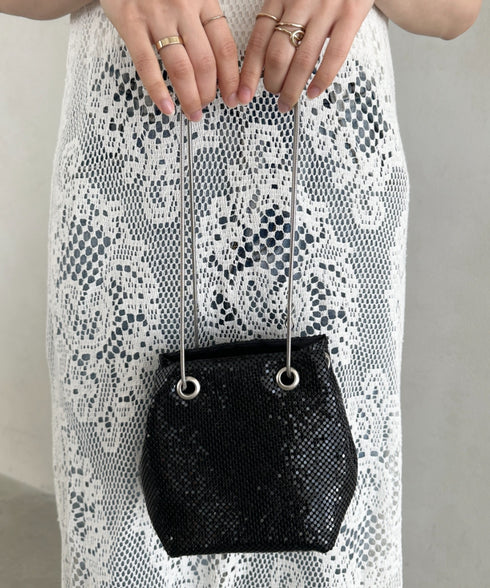 glitter metallic shoulder Bag／グリッターメタリック巾着ショルダーバッグ パーティーバッグ | CL1221909 | ブラック