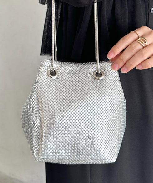 glitter metallic shoulder Bag／グリッターメタリック巾着ショルダーバッグ パーティーバッグ | CL1221909 | シルバー