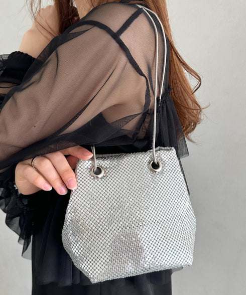 glitter metallic shoulder Bag／グリッターメタリック巾着ショルダーバッグ パーティーバッグ | CL1221909 | シルバー