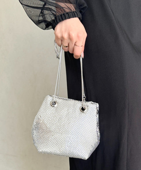 glitter metallic shoulder Bag／グリッターメタリック巾着ショルダーバッグ パーティーバッグ | CL1221909 | シルバー