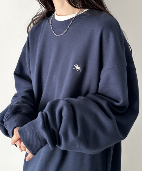 POLO CHAMPS/ポロチャンプス 別注 ワンポイント刺繍 クルーネック 長袖オーバーサイズスウェット | CL2223299 | ネイビー