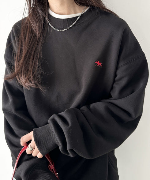 POLOCHAMPS/ポロチャンプス 別注 ワンポイント刺繍 クルーネック 長袖オーバーサイズスウェット | CL2223299 | ブラック
