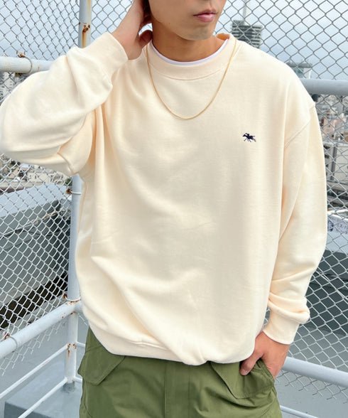 POLO CHAMPS/ポロチャンプス 別注 ワンポイント刺繍 クルーネック 長袖オーバーサイズスウェット | CL2223299 | アイボリー