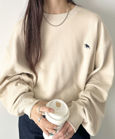 POLO CHAMPS/ポロチャンプス 別注 ワンポイント刺繍 クルーネック 長袖オーバーサイズスウェット | CL2223299 | ベージュ