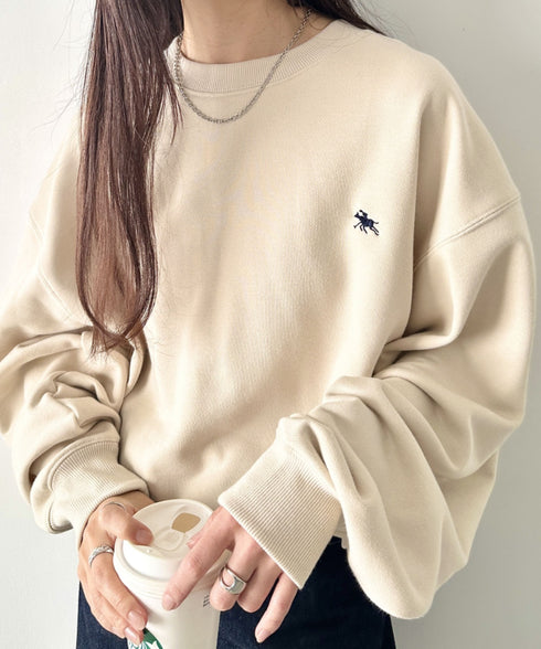 POLO CHAMPS/ポロチャンプス 別注 ワンポイント刺繍 クルーネック 長袖オーバーサイズスウェット | CL2223299 | ベージュ