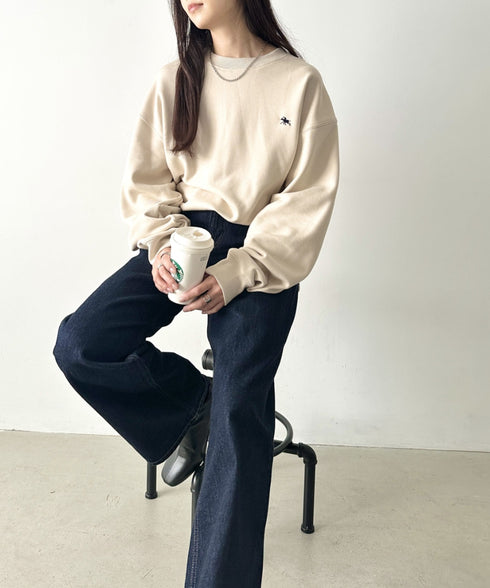 POLO CHAMPS/ポロチャンプス 別注 ワンポイント刺繍 クルーネック 長袖オーバーサイズスウェット | CL2223299 | ベージュ