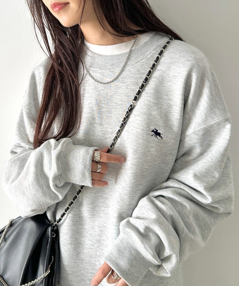 POLO CHAMPS/ポロチャンプス 別注 ワンポイント刺繍 クルーネック 長袖オーバーサイズスウェット | CL2223299 | グレー