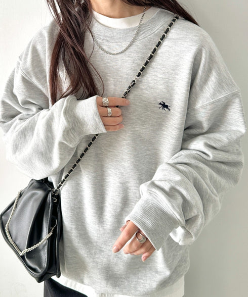 POLO CHAMPS/ポロチャンプス 別注 ワンポイント刺繍 クルーネック 長袖オーバーサイズスウェット | CL2223299 | グレー