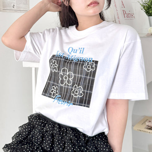 チェックボックスロゴプリント半袖Tシャツ | SL2262007 | ブラック