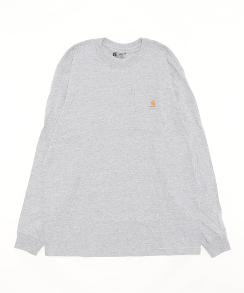Carhartt(カーハート)/ルーズフィット ロンT ポケT USA規格 ヘビーウェイト ビッグサイズ オーバーサイズ 6.5Oz ユニセックス ポケット付き コットン 長袖 ロンT/K126 | IL2224044 | グレー