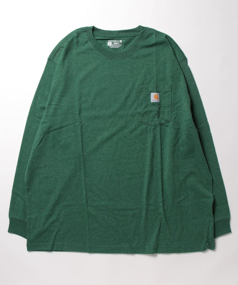 Carhartt(カーハート)/ルーズフィット ロンT ポケT USA規格 ヘビーウェイト ビッグサイズ オーバーサイズ 6.5Oz ユニセックス ポケット付き コットン 長袖 ロンT/K126 | IL2224044 | グリーン