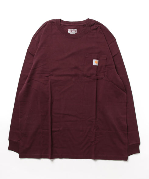 Carhartt(カーハート)/ルーズフィット ロンT ポケT USA規格 ヘビーウェイト ビッグサイズ オーバーサイズ 6.5Oz ユニセックス ポケット付き コットン 長袖 ロンT/K126 | IL2224044 | ワインレッド