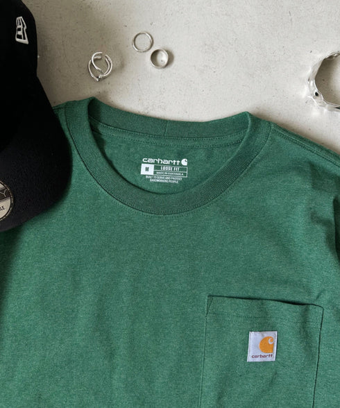 Carhartt(カーハート)/ルーズフィット ロンT ポケT USA規格 ヘビーウェイト ビッグサイズ オーバーサイズ 6.5Oz ユニセックス ポケット付き コットン 長袖 ロンT/K126 | IL2224044 | グリーン