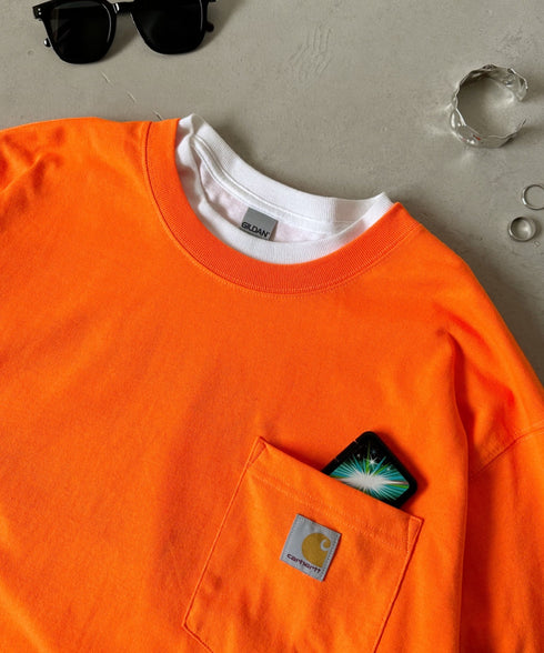 Carhartt(カーハート)/ルーズフィット ロンT ポケT USA規格 ヘビーウェイト ビッグサイズ オーバーサイズ 6.5Oz ユニセックス ポケット付き コットン 長袖 ロンT/K126 | IL2224044 | オレンジ
