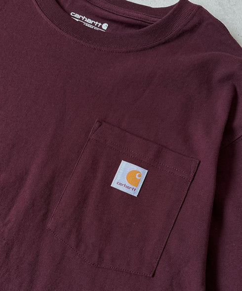 Carhartt(カーハート)/ルーズフィット ロンT ポケT USA規格 ヘビーウェイト ビッグサイズ オーバーサイズ 6.5Oz ユニセックス ポケット付き コットン 長袖 ロンT/K126 | IL2224044 | ワインレッド