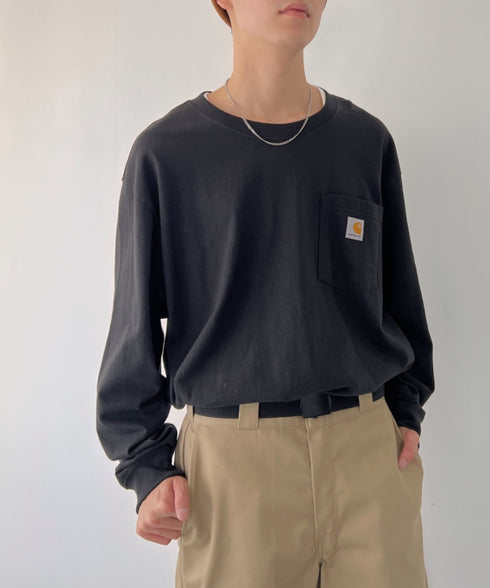 Carhartt(カーハート)/ルーズフィット ロンT ポケT USA規格 ヘビーウェイト ビッグサイズ オーバーサイズ 6.5Oz ユニセックス ポケット付き コットン 長袖 ロンT/K126 | IL2224044 | ブラック