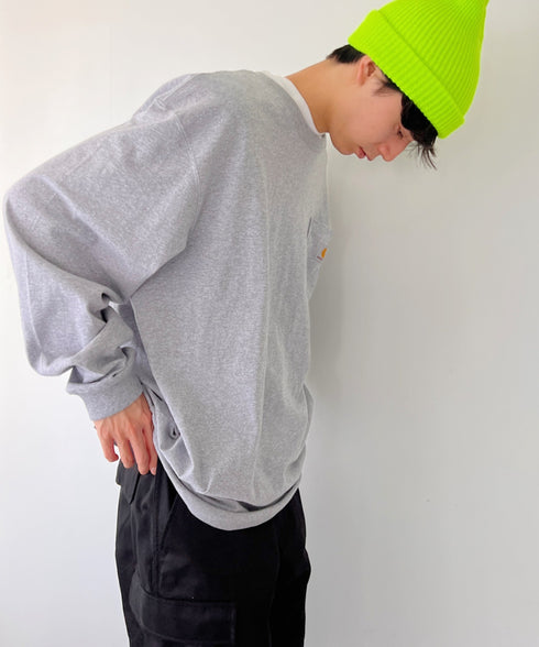 Carhartt(カーハート)/ルーズフィット ロンT ポケT USA規格 ヘビーウェイト ビッグサイズ オーバーサイズ 6.5Oz ユニセックス ポケット付き コットン 長袖 ロンT/K126 | IL2224044 | グレー