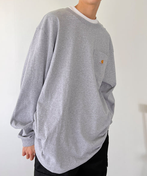 Carhartt(カーハート)/ルーズフィット ロンT ポケT USA規格 ヘビーウェイト ビッグサイズ オーバーサイズ 6.5Oz ユニセックス ポケット付き コットン 長袖 ロンT/K126 | IL2224044 | グレー