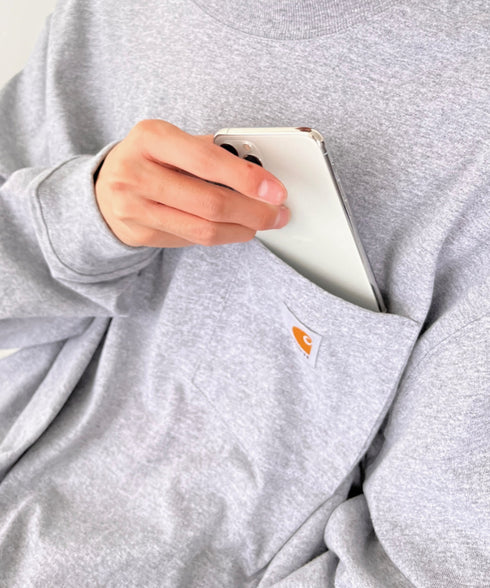 Carhartt(カーハート)/ルーズフィット ロンT ポケT USA規格 ヘビーウェイト ビッグサイズ オーバーサイズ 6.5Oz ユニセックス ポケット付き コットン 長袖 ロンT/K126 | IL2224044 | グレー