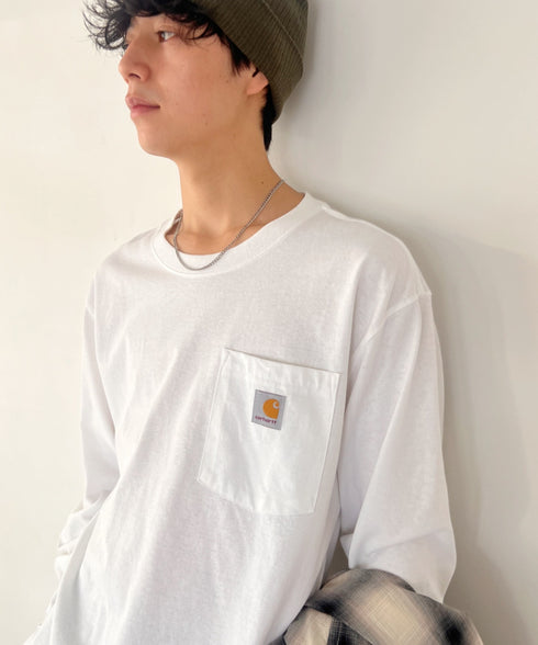 Carhartt(カーハート)/ルーズフィット ロンT ポケT USA規格 ヘビーウェイト ビッグサイズ オーバーサイズ 6.5Oz ユニセックス ポケット付き コットン 長袖 ロンT/K126 | IL2224044 | ホワイト