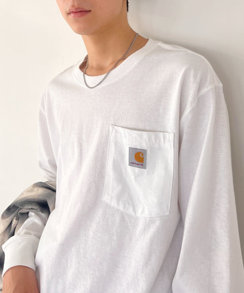 Carhartt(カーハート)/ルーズフィット ロンT ポケT USA規格 ヘビーウェイト ビッグサイズ オーバーサイズ 6.5Oz ユニセックス ポケット付き コットン 長袖 ロンT/K126 | IL2224044 | ホワイト