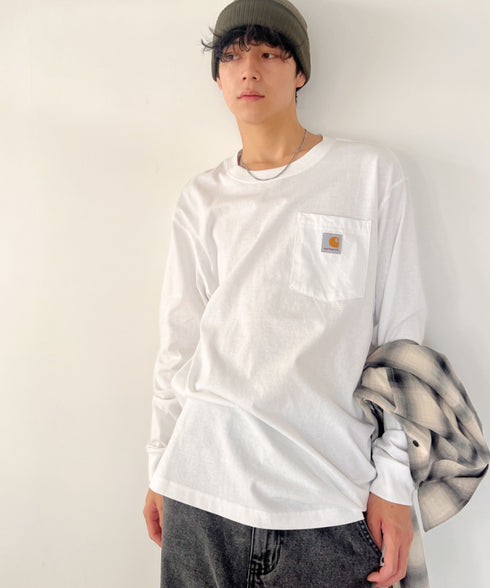 Carhartt(カーハート)/ルーズフィット ロンT ポケT USA規格 ヘビーウェイト ビッグサイズ オーバーサイズ 6.5Oz ユニセックス ポケット付き コットン 長袖 ロンT/K126 | IL2224044 | ホワイト