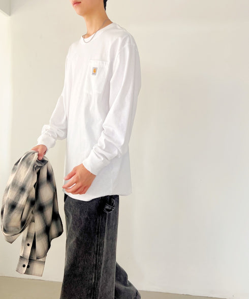 Carhartt(カーハート)/ルーズフィット ロンT ポケT USA規格 ヘビーウェイト ビッグサイズ オーバーサイズ 6.5Oz ユニセックス ポケット付き コットン 長袖 ロンT/K126 | IL2224044 | ホワイト