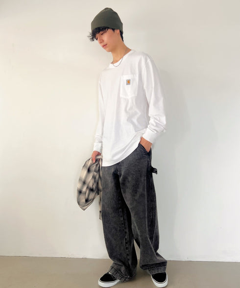 Carhartt(カーハート)/ルーズフィット ロンT ポケT USA規格 ヘビーウェイト ビッグサイズ オーバーサイズ 6.5Oz ユニセックス ポケット付き コットン 長袖 ロンT/K126 | IL2224044 | ホワイト
