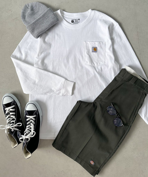Carhartt(カーハート)/ルーズフィット ロンT ポケT USA規格 ヘビーウェイト ビッグサイズ オーバーサイズ 6.5Oz ユニセックス ポケット付き コットン 長袖 ロンT/K126 | IL2224044 | ホワイト