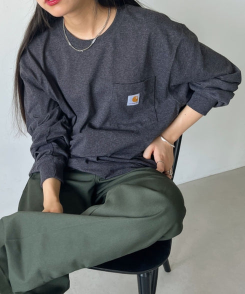 Carhartt(カーハート)/ルーズフィット ロンT ポケT USA規格 ヘビーウェイト ビッグサイズ オーバーサイズ 6.5Oz ユニセックス ポケット付き コットン 長袖 ロンT/K126 | IL2224044 | チャコールグレー