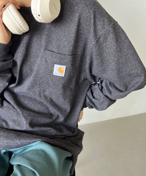 Carhartt(カーハート)/ルーズフィット ロンT ポケT USA規格 ヘビーウェイト ビッグサイズ オーバーサイズ 6.5Oz ユニセックス ポケット付き コットン 長袖 ロンT/K126 | IL2224044 | チャコールグレー