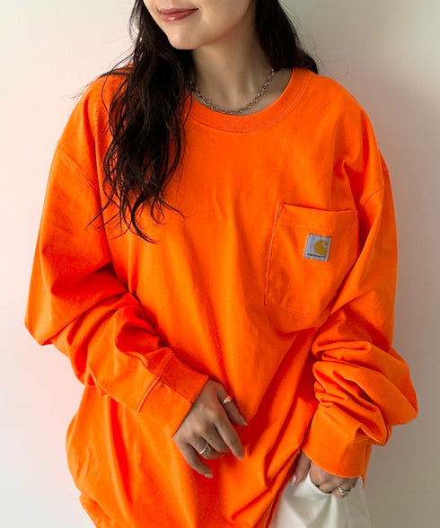 Carhartt(カーハート)/ルーズフィット ロンT ポケT USA規格 ヘビーウェイト ビッグサイズ オーバーサイズ 6.5Oz ユニセックス ポケット付き コットン 長袖 ロンT/K126 | IL2224044 | オレンジ
