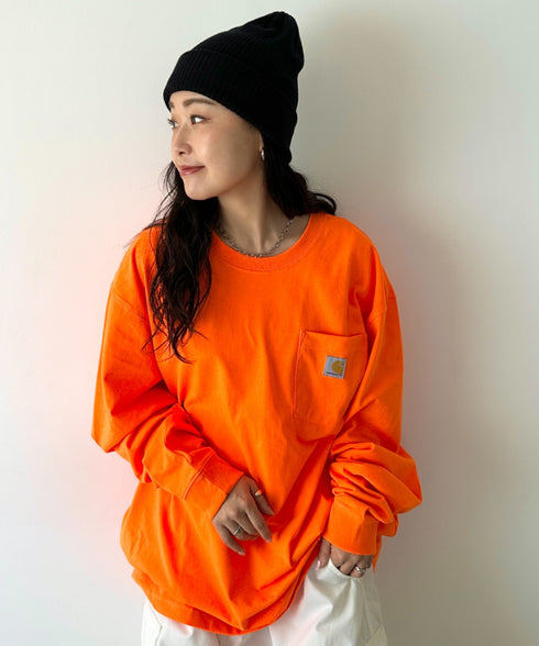 Carhartt(カーハート)/ルーズフィット ロンT ポケT USA規格 ヘビーウェイト ビッグサイズ オーバーサイズ 6.5Oz ユニセックス ポケット付き コットン 長袖 ロンT/K126 | IL2224044 | オレンジ