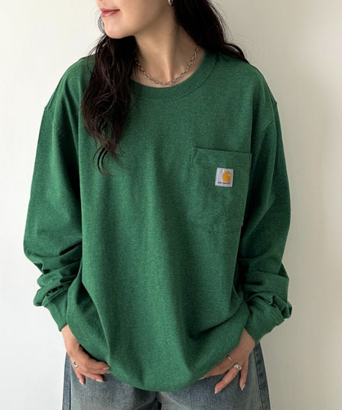 Carhartt(カーハート)/ルーズフィット ロンT ポケT USA規格 ヘビーウェイト ビッグサイズ オーバーサイズ 6.5Oz ユニセックス ポケット付き コットン 長袖 ロンT/K126 | IL2224044 | グリーン