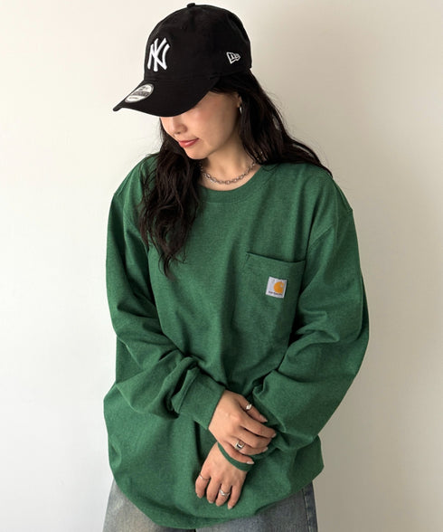 Carhartt(カーハート)/ルーズフィット ロンT ポケT USA規格 ヘビーウェイト ビッグサイズ オーバーサイズ 6.5Oz ユニセックス ポケット付き コットン 長袖 ロンT/K126 | IL2224044 | グリーン