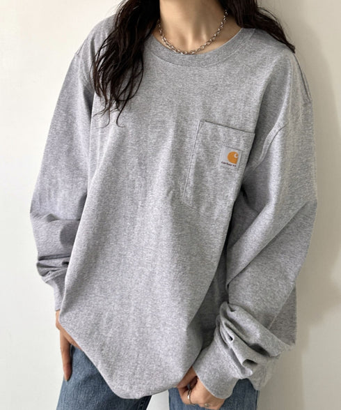 Carhartt(カーハート)/ルーズフィット ロンT ポケT USA規格 ヘビーウェイト ビッグサイズ オーバーサイズ 6.5Oz ユニセックス ポケット付き コットン 長袖 ロンT/K126 | IL2224044 | グレー